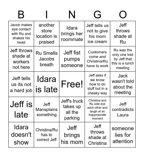 Shift Lead Meeting Bingo Card