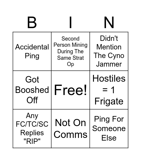 Delve 911 Bing Bingo Card