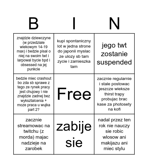 bimbo Bingo Card