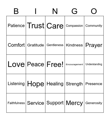 Care Ministries Word Bingo Card