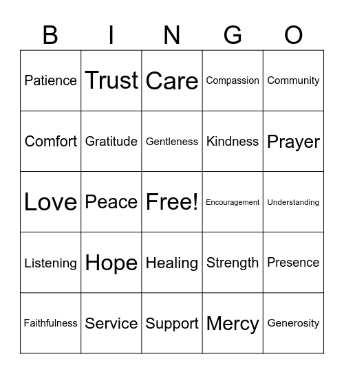 Care Ministries Word Bingo Card