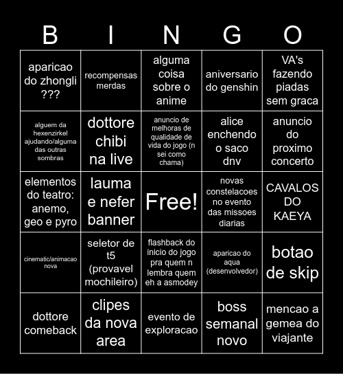 6.5 livestream genshin Bingo Card