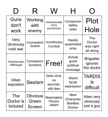 Dr Who Bingo Card