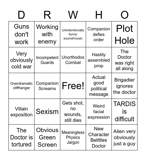 Dr Who Bingo Card