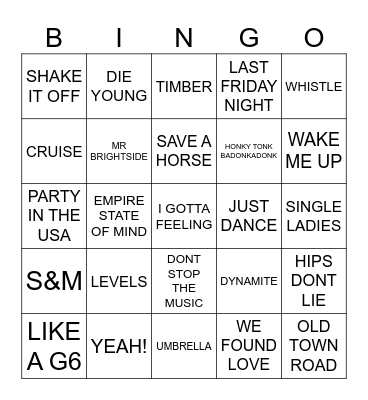 RANDOM PARTY HITS Bingo Card