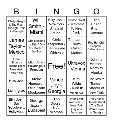 Names of Places Bingo Card