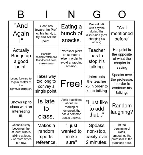 Yap Bingo Card