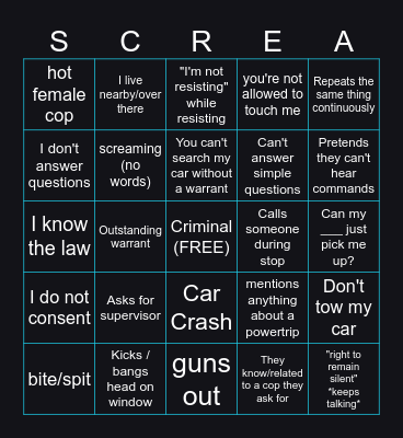 Body cam bingo Card