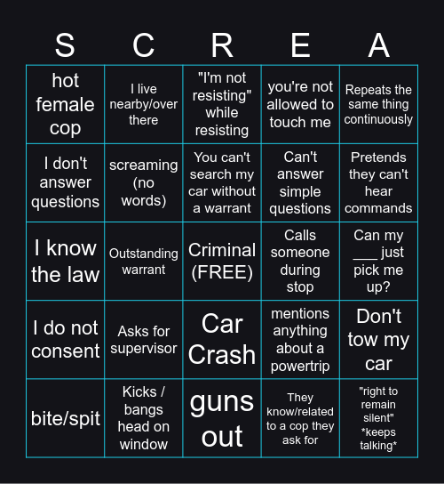 Body cam bingo Card