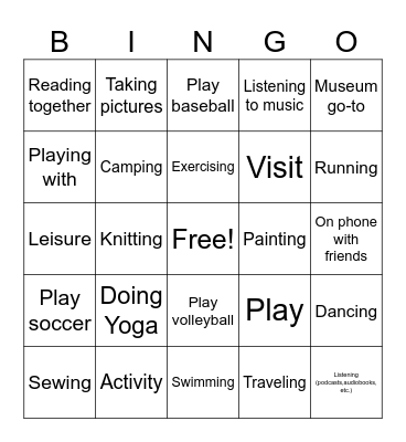 Leisure Activities in ASL Bingo Card