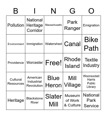 Blackstone River Valley Bingo Card