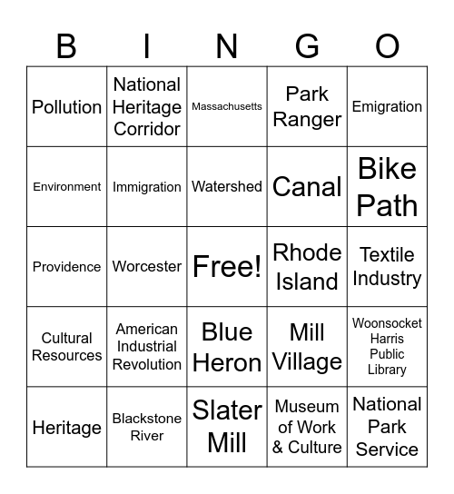 Blackstone River Valley Bingo Card