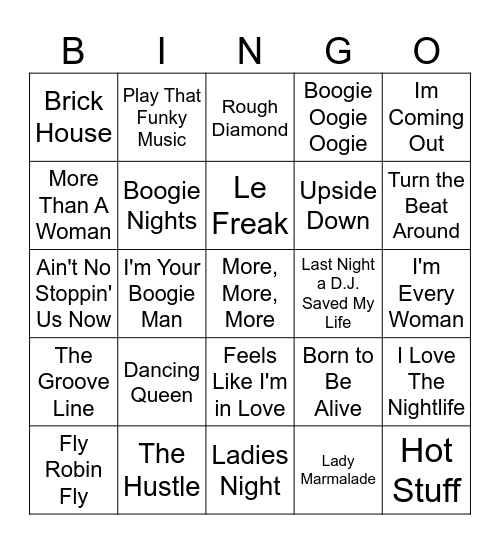 Disco, Occasionally Bingo Card