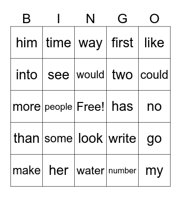 Most Common Word 3 Bingo Card