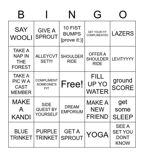 ELECTRIC FOREST Bingo Card