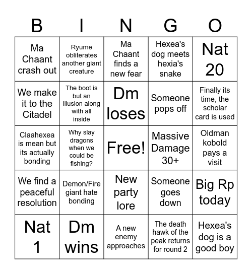 Wildemount Bingo Card
