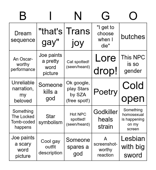 Bring On the Stars One Shot! Bingo Card