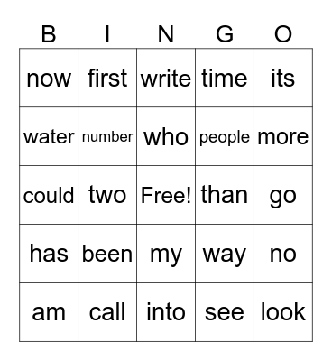 Most Common Word Bingo 3 Bingo Card