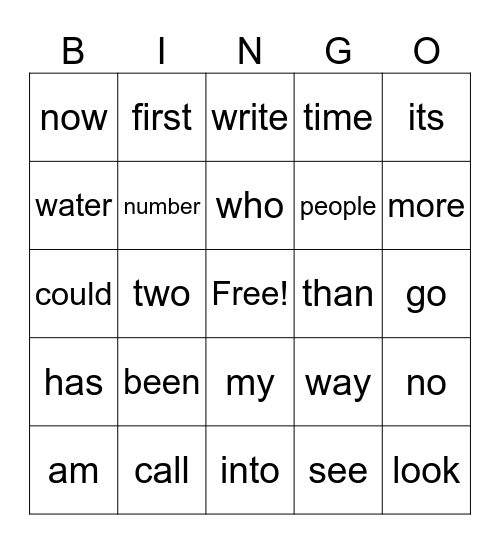 Most Common Word Bingo 3 Bingo Card