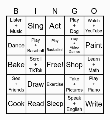 What do you do in your free time? Bingo Card