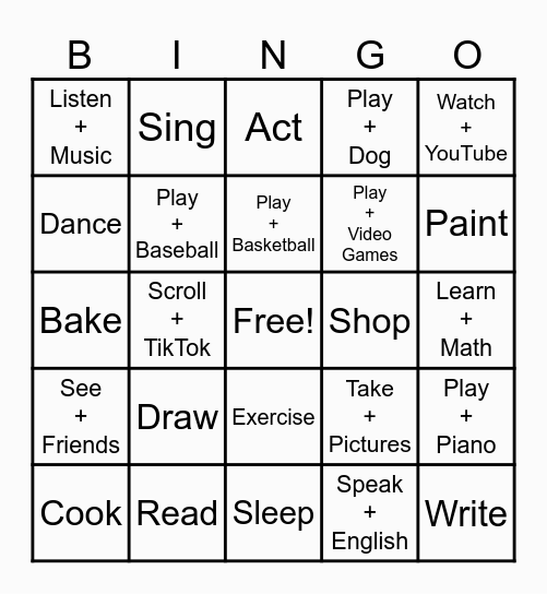 What do you do in your free time? Bingo Card