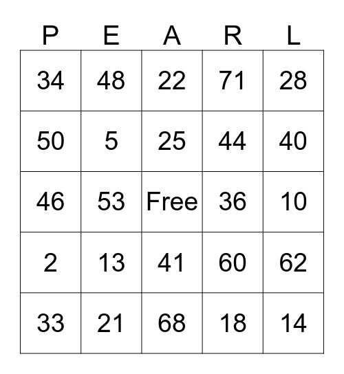 Fun Day Sunday Bingo Card