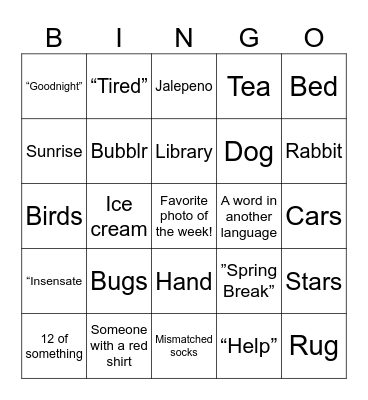 Week before spring break photo bingo Card