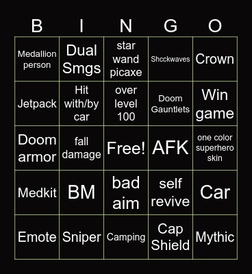 Fortnite Bingo Card