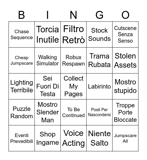 Roblox Horror Bingo Card