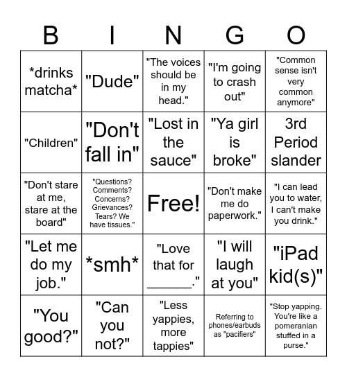 Mrs. Ta 2025-26 Bingo Card