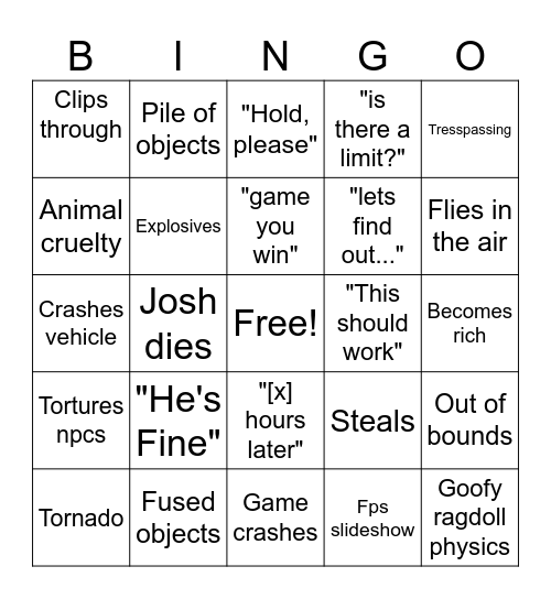 Lets Game it Out Bingo Card