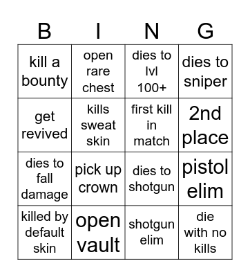 Fortnite Bingo Card