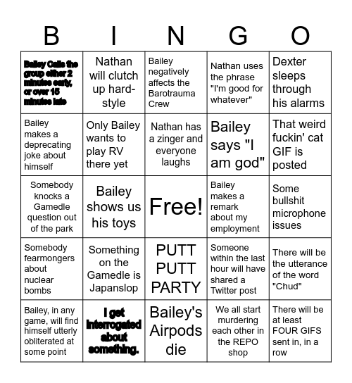 Gort Squad BINGO sheet 10/03/26 Bingo Card
