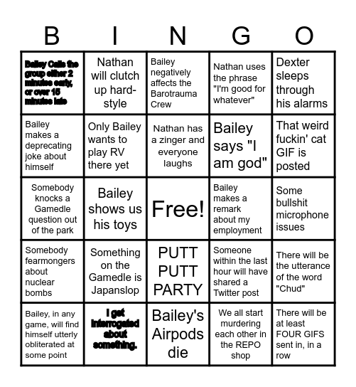 Gort Squad BINGO sheet 10/03/26 Bingo Card