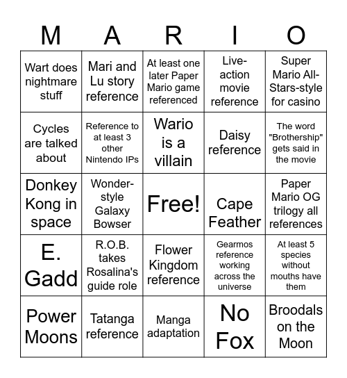 Mario Galaxy Bingo Card