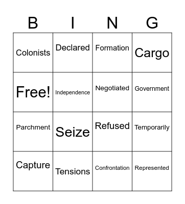 American Revolution Bingo Card