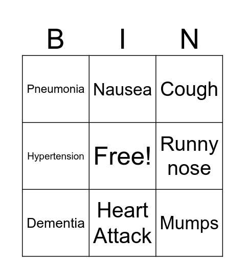 Health Bingo Card