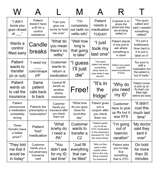 Pharmacy 3633 Bingo Card