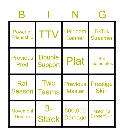 Apex Ranked Bingo Card