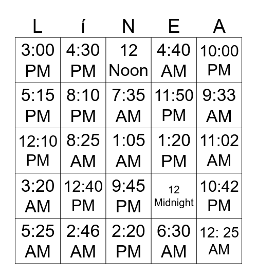 La Hora Bingo Card