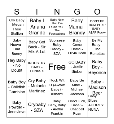 OH BABY!! Bingo Card