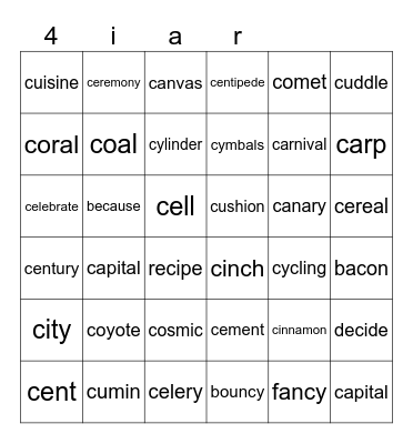 Soft and Hard c Bingo Card