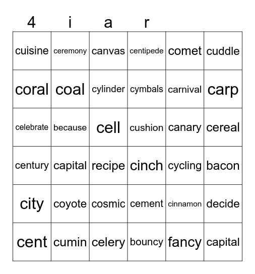 Soft and Hard c Bingo Card