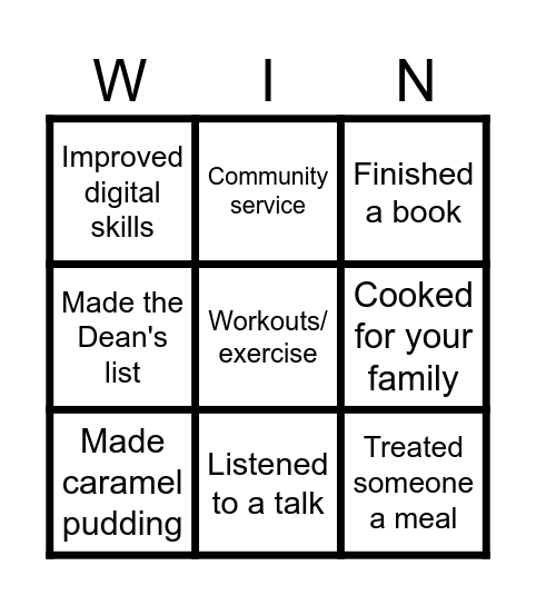 Activity during SEM BREAK Bingo Card