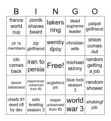 2026 Bingo Card