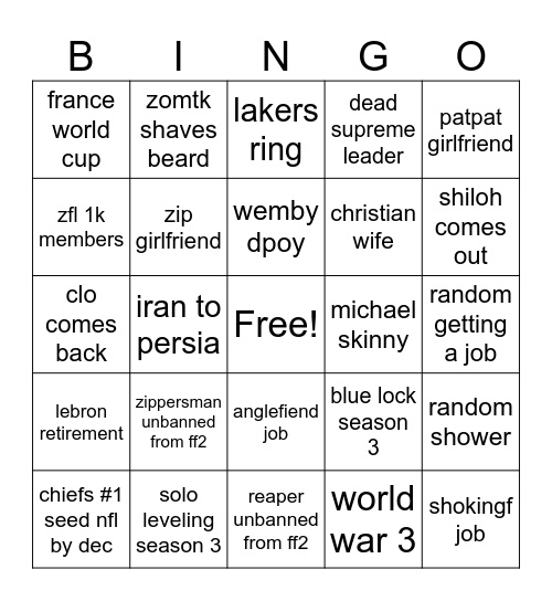 2026 Bingo Card