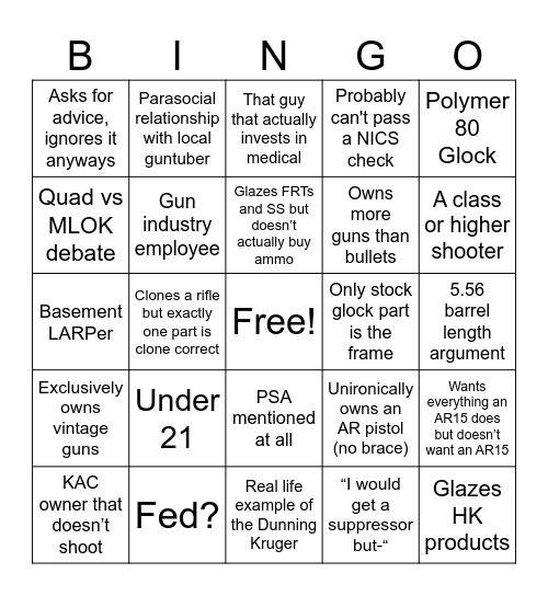 Discord Gun Server Bingo Card