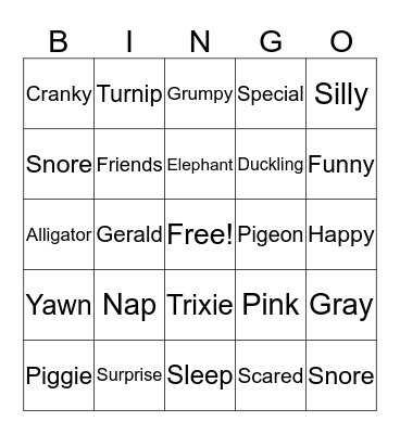 Elephant and Piggie Bingo  Bingo Card