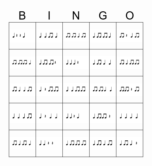 Rhythm Set 2 5x5 ta ti ti Bingo Card