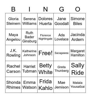 Women's History Month Bingo Card